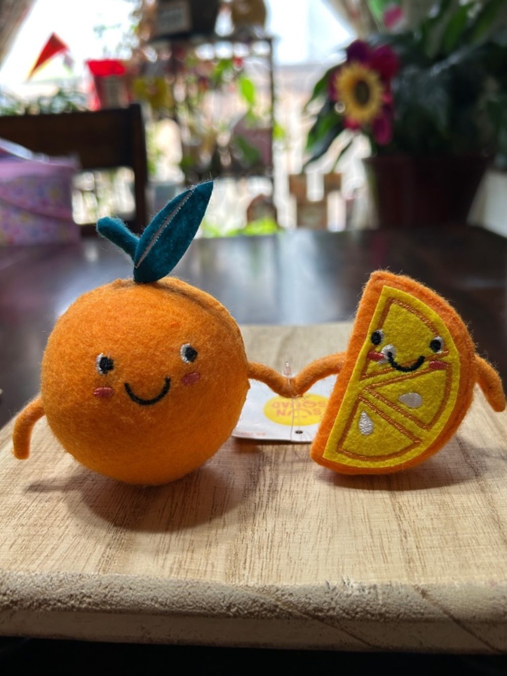 Sun Squad Happy Orange & Slice of Orange Duo Felt Figures with Smiles NWT 2023